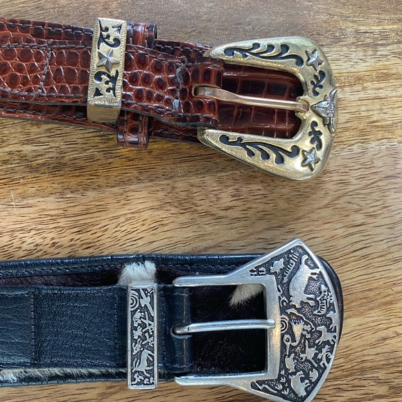 🌸Set of 2 Vintage FALCHI/APPLE ACC Cowboy Leather Belts - Picture 5 of 11